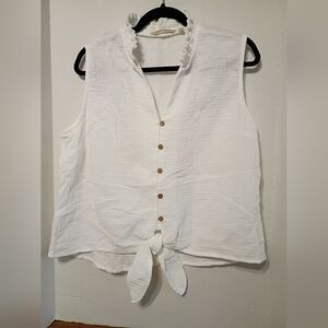 Soft Surroundings White Button-Front Tie-Hem Sleeveless Camisole
